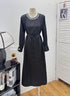Crystal Decor Long Sleeves Long Satin Dress